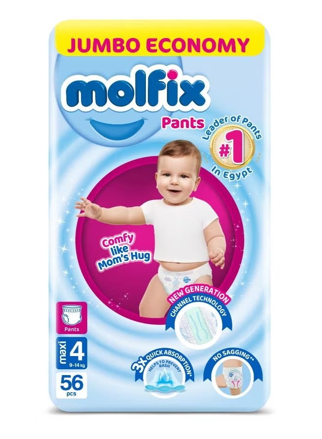 مولفيكس عبوة جامبو من 56 حفاضة ماكسي بانتس - مقاس 4 - Image 1